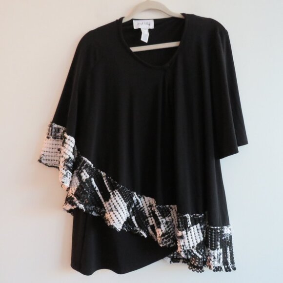 JOSEPH RIBKOFF Asymmetric Hem Waffle Trim Black Oversized Tunic Top - Size 12 - Picture 2 of 13